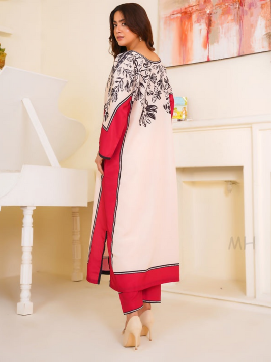 MH Cloth House Poly Lawn Printed Co-Ord Set-Laal Ishq