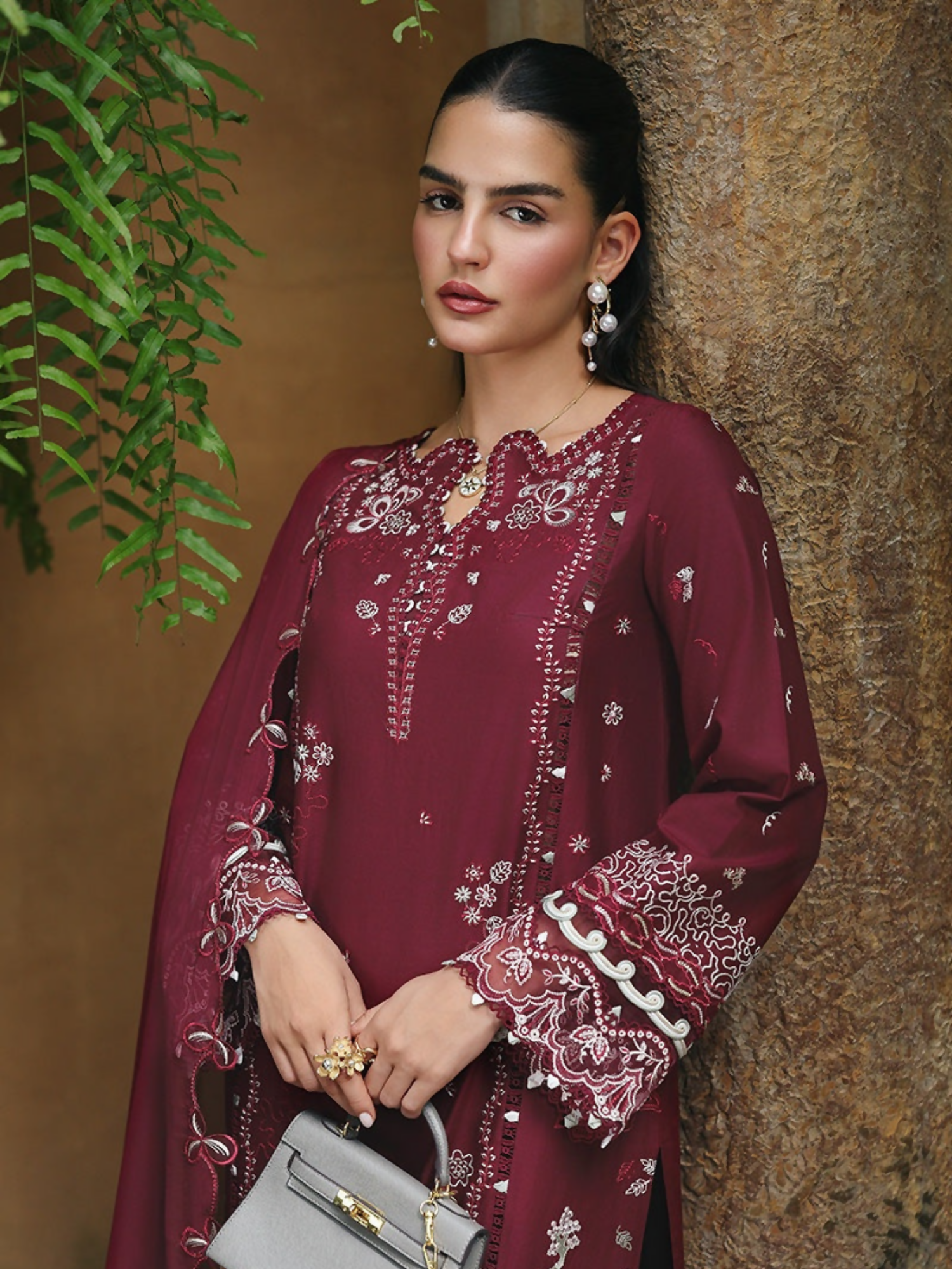 Qalamkar Qline Lawn Drop-1 Embroidered Unstitched 3-Piece Suit-RP-12-Garnet
