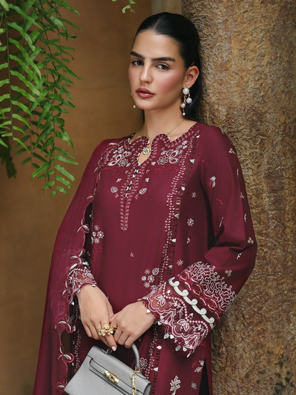 Qalamkar Qline Lawn Drop-1 Embroidered Unstitched 3-Piece Suit-RP-12-Garnet