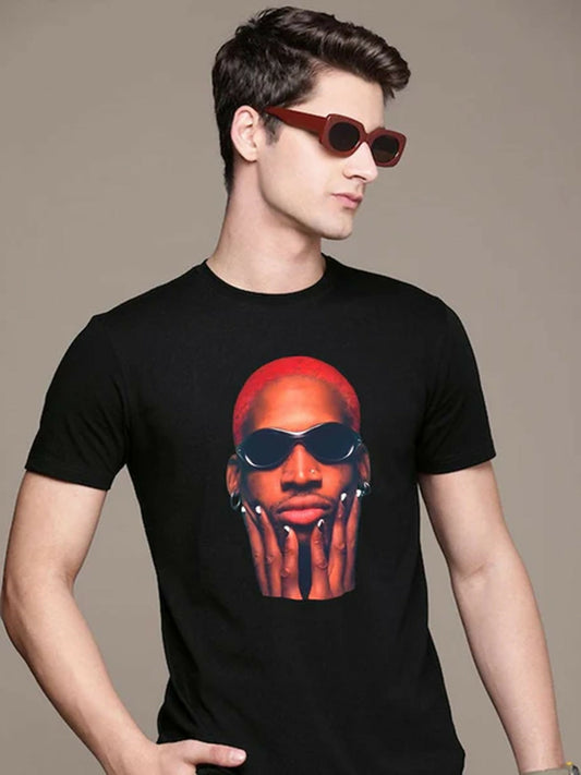 Black Jupiter Printed Dennis Rodman Graphic Tee-Shirt-14500