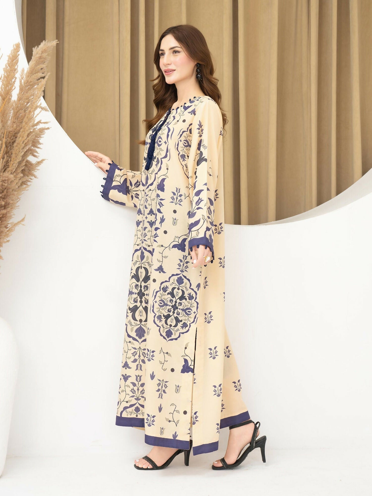 Panache Apparel Florise Silk Lawn Printed Shirt-Vynra