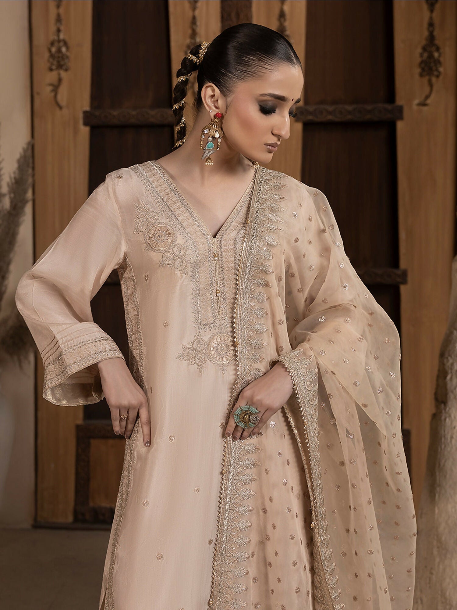 Hemstitch Raw Silk Embroidered Stitched 3-Piece Suit-Janan