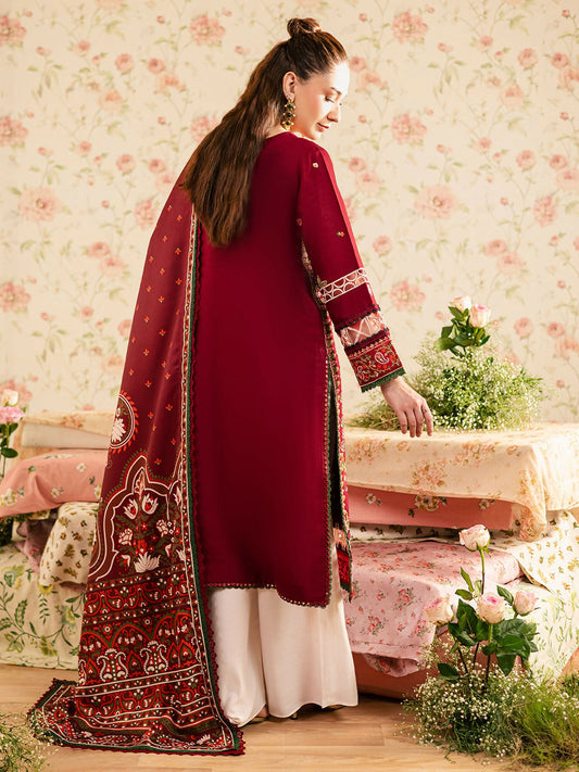 Mahnur Kaia Slub Linen Embroidered Stitched 3-Piece Suit-K- 12