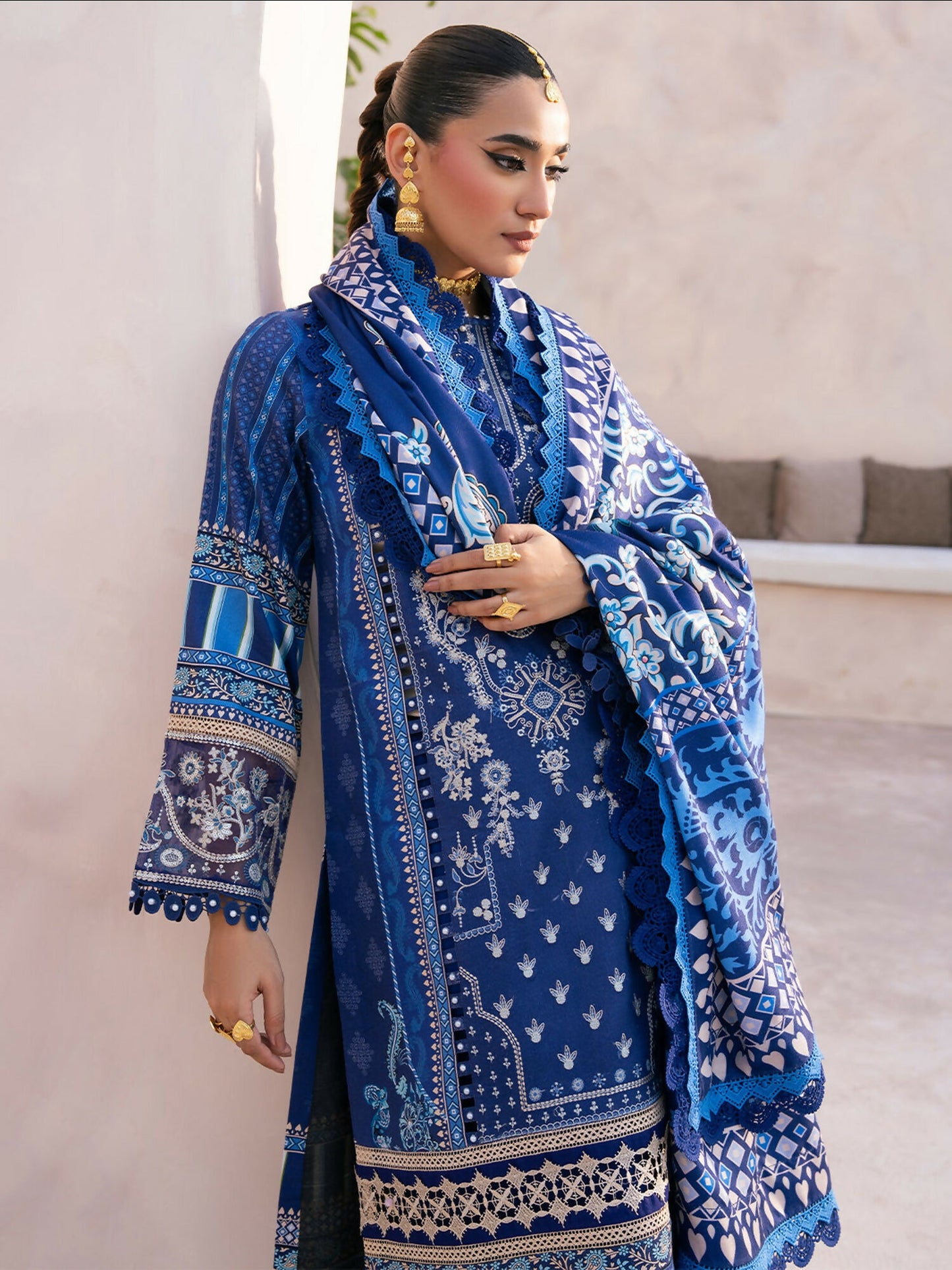 Binilyas Kotrai Embroidered Unstitched 3-Piece Suit-796 - B