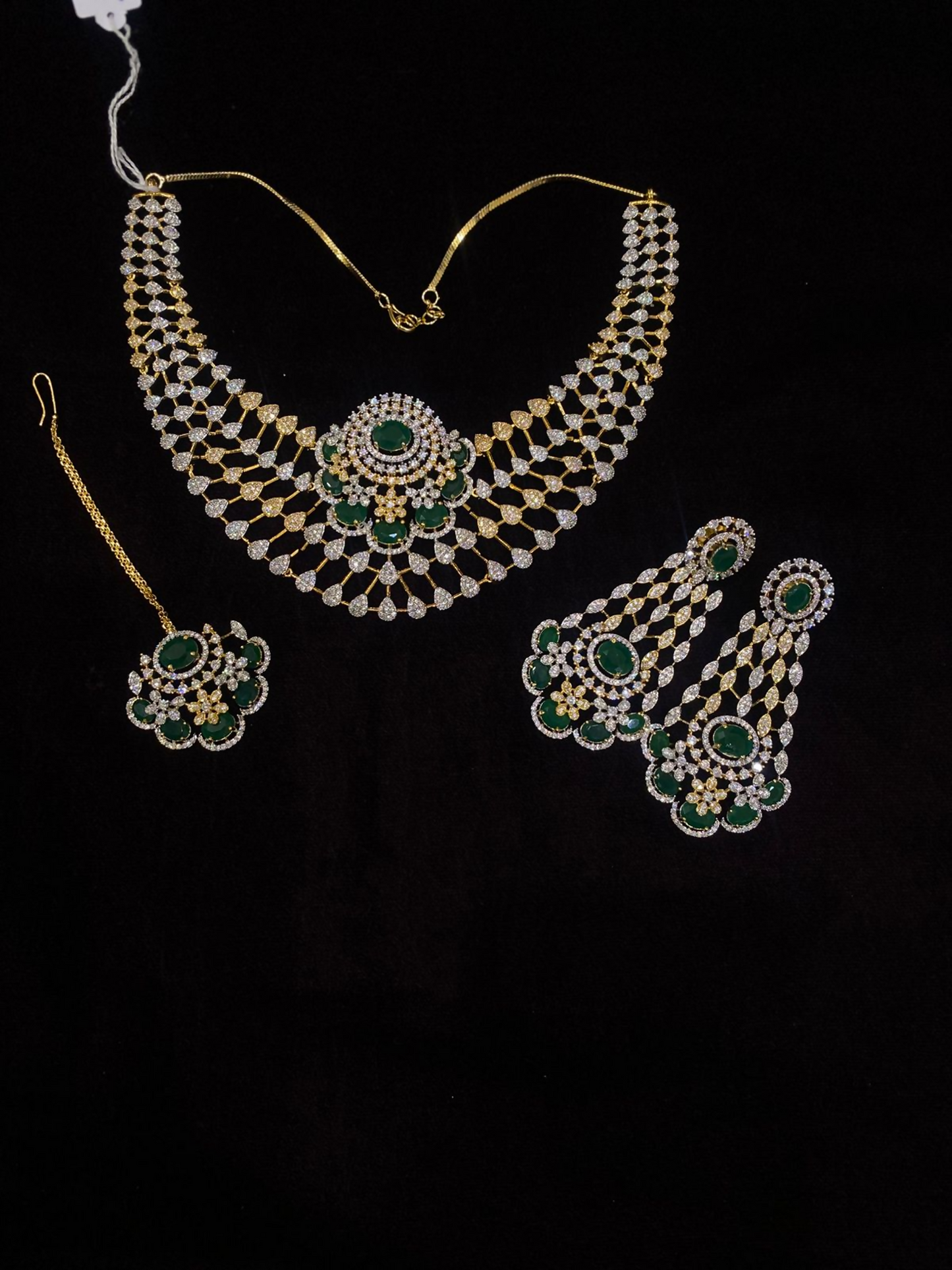 Fashion Hub by Noor Bilal - Gold silver With Green Stone Set