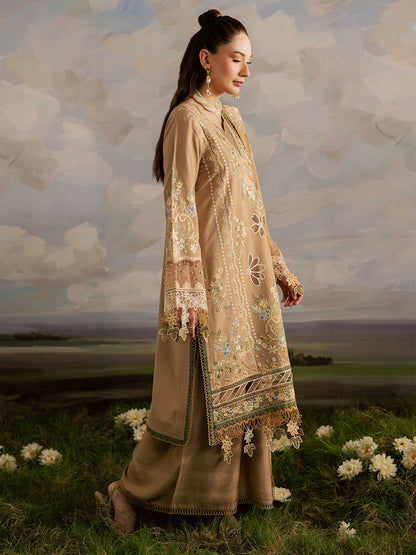 Mahnur Kaia Slub Linen Embroidered Unstitched 3-Piece Suit-K- 04