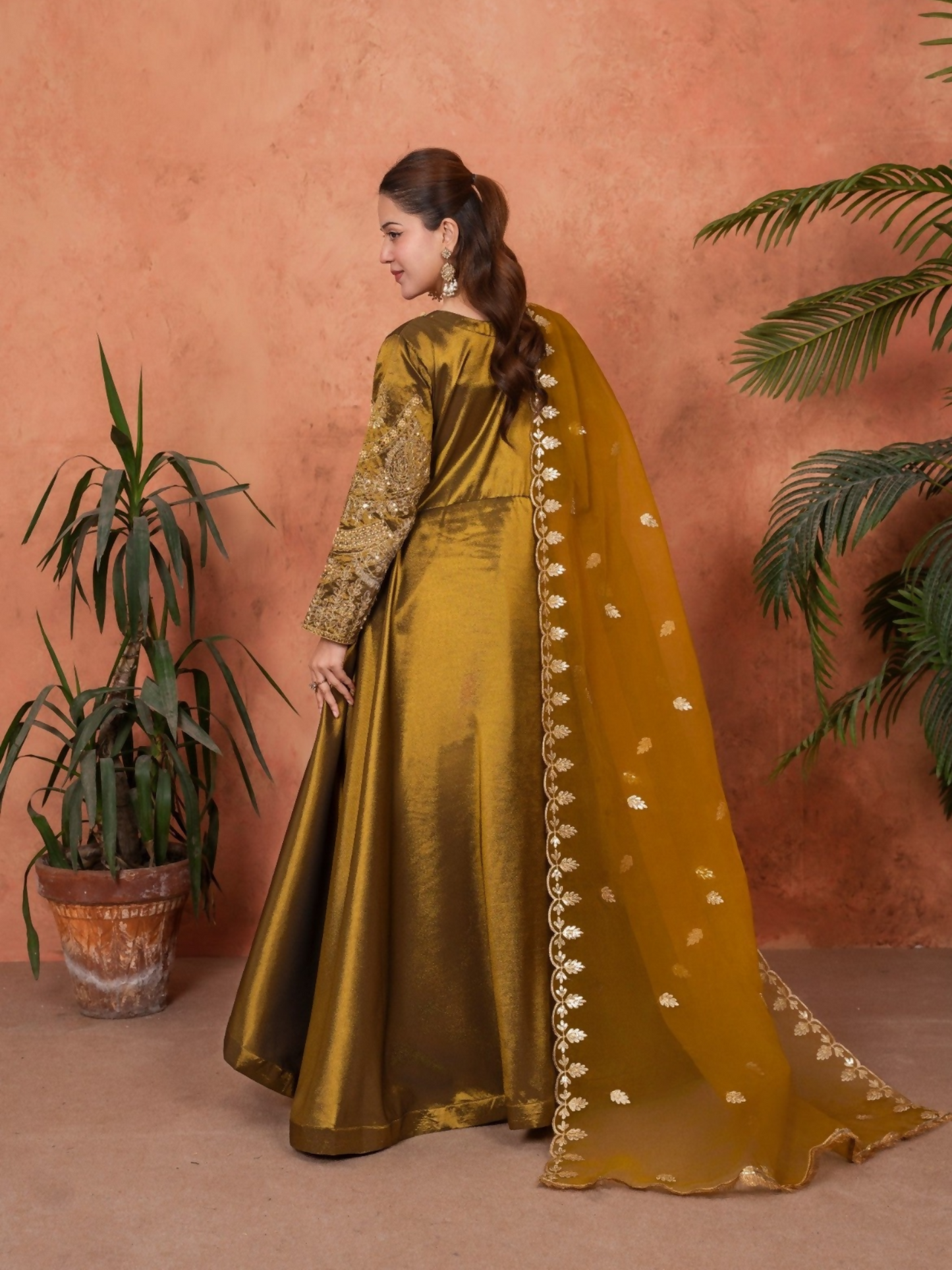 Stylish Collection Majeste Silk Embroidered Maxi-Zuri Golden