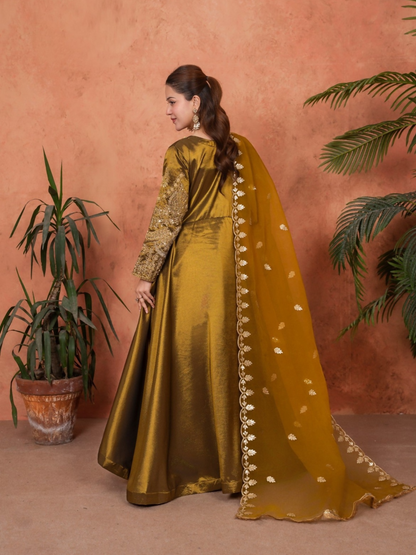 Stylish Collection Majeste Silk Embroidered Maxi-Zuri Golden