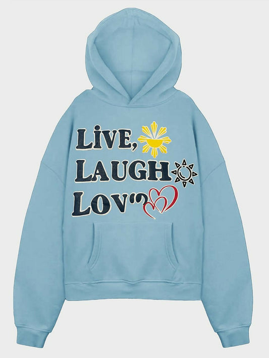 Jupiter Heavy GSM Live & Laugh Puff Printed Oversized Hoodie-14832