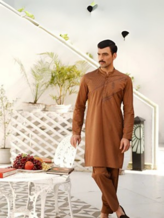 Fabrich Men Embroidered Cotton Unstitched Shalwar Kameez-GTS-MCE-019