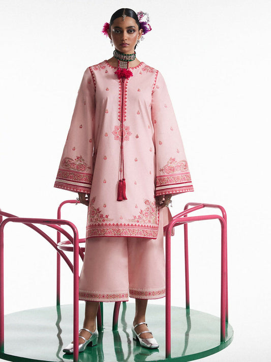 Light Pink Jugnu Lahore Luxury Cotton Embroidered Stitched 2-Piece Suit-Giti
