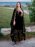 Black Panache Apparel Velvet Edit Micro Velvet 9000 Embroidered Stitched Suit-Eclipse