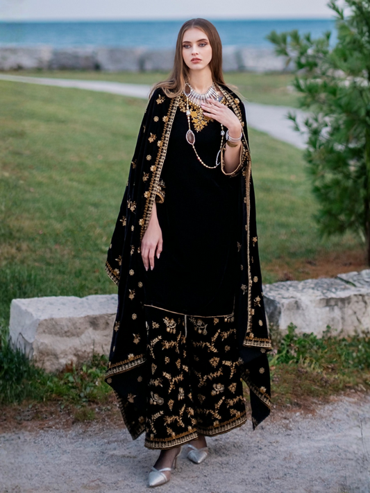 Panache Apparel Velvet Edit Micro Velvet 9000 Embroidered Stitched 2-Piece Suit-Eclipse