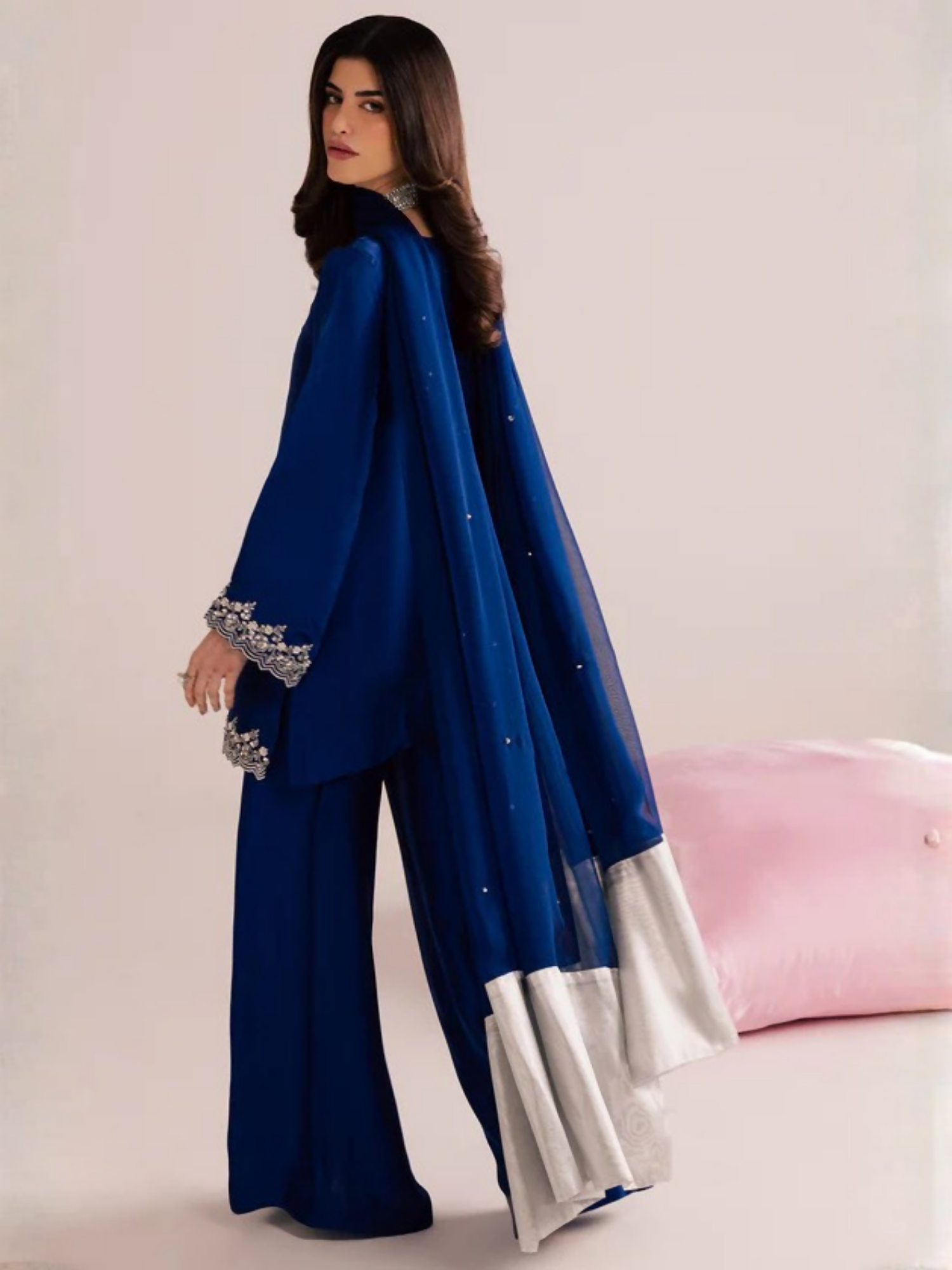 Allure By IH Silver Night Tussel Silk Embroidered Stitched 3-Piece Suit-Crowne