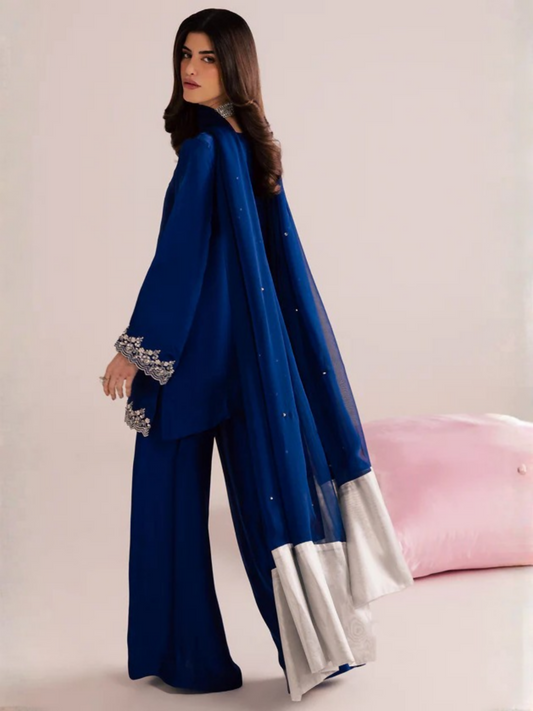 Allure By IH Silver Night Tussel Silk Embroidered Stitched 3-Piece Suit-Crowne