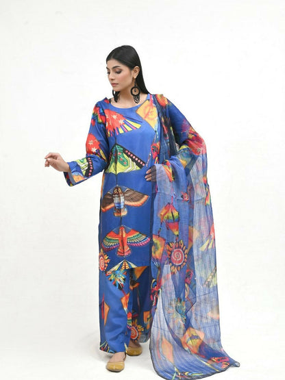 Imran Aftab Basant Mela Raw Silk Printed Stitched 3-Piece Suit-IARP 03