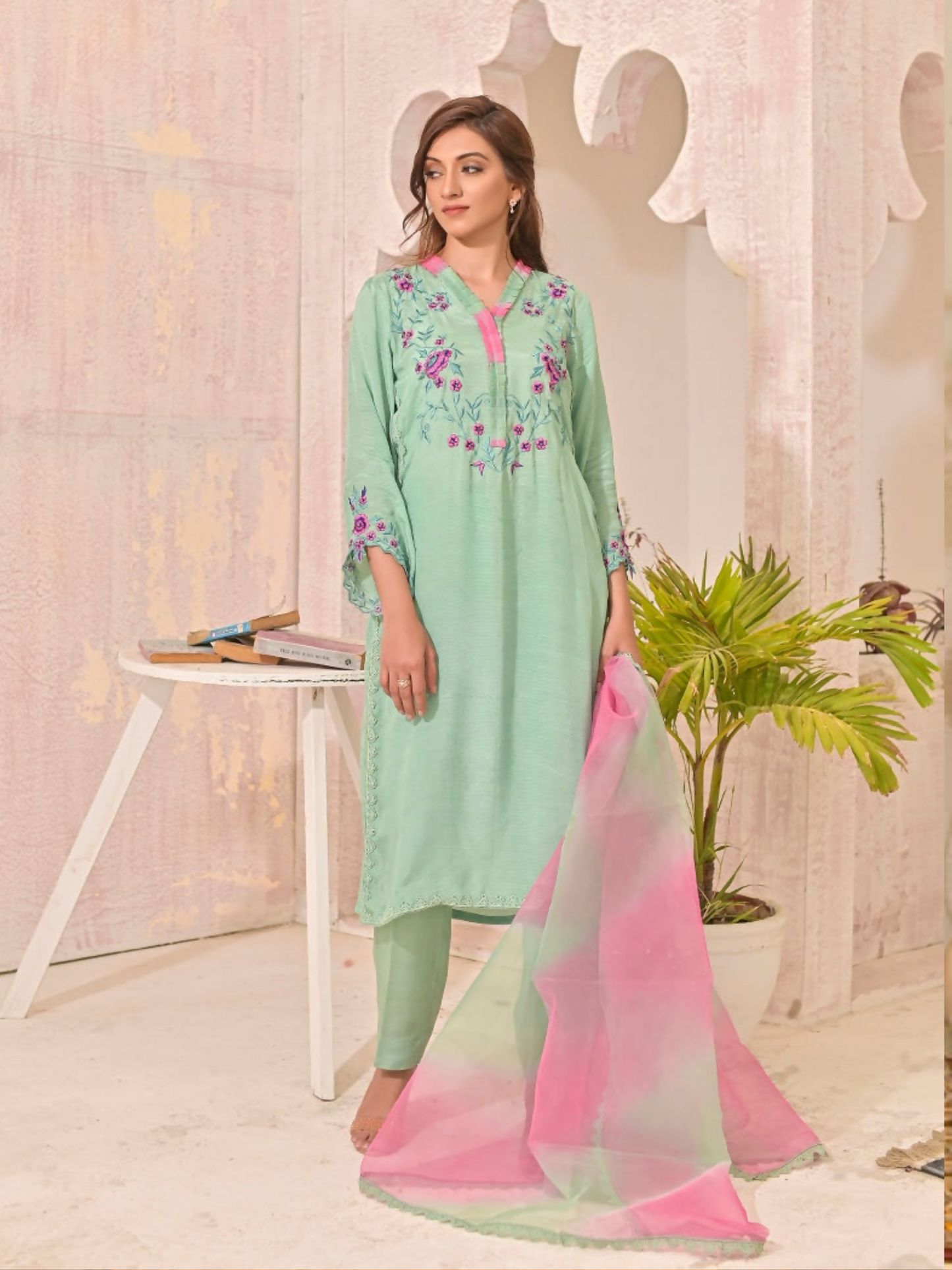 Ruby's Couture Panache Raw Silk Embellished Stitched 3-Piece Suit-Alayana