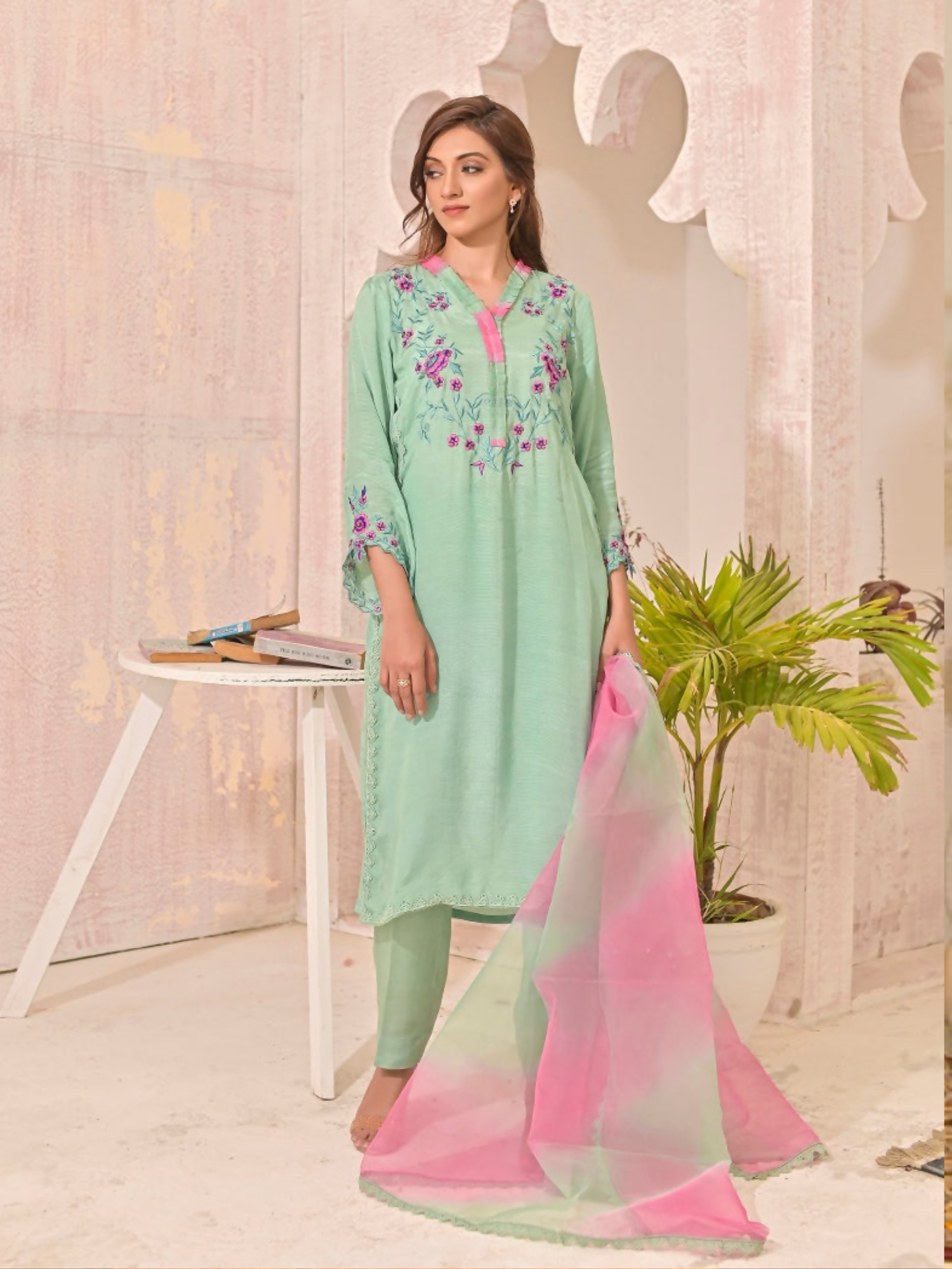 Ruby's Couture Panache Raw Silk Embellished Stitched 3-Piece Suit-Alayana