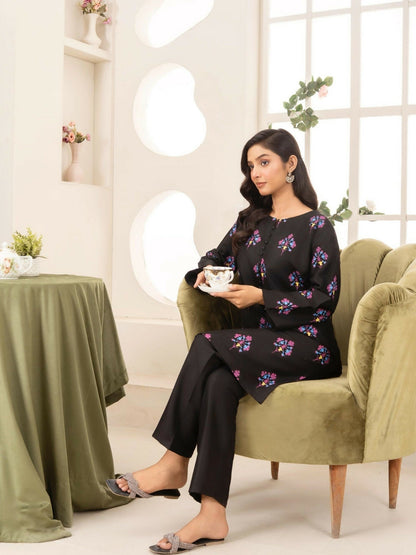 Stylish Collection Aaraish Linen Printed Stitched 2-Piece Suit-Black Blossom