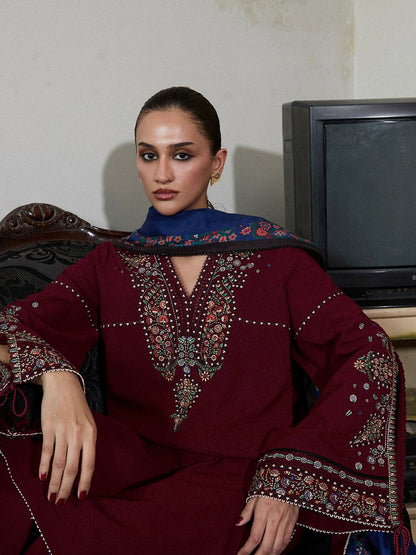 Jugnu by Hussain Rehar Karandi AW 25 - Edit III Embroidered Unstitched 3-Piece Suit-Rami