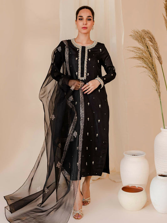 Allure By IH Raw Silk Embellished Stitched 3-Piece Suit-Soul