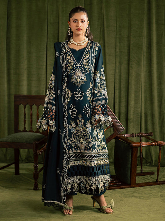 Mahnur Kaia Slub Linen Embroidered Stitched 3-Piece Suit-K- 07