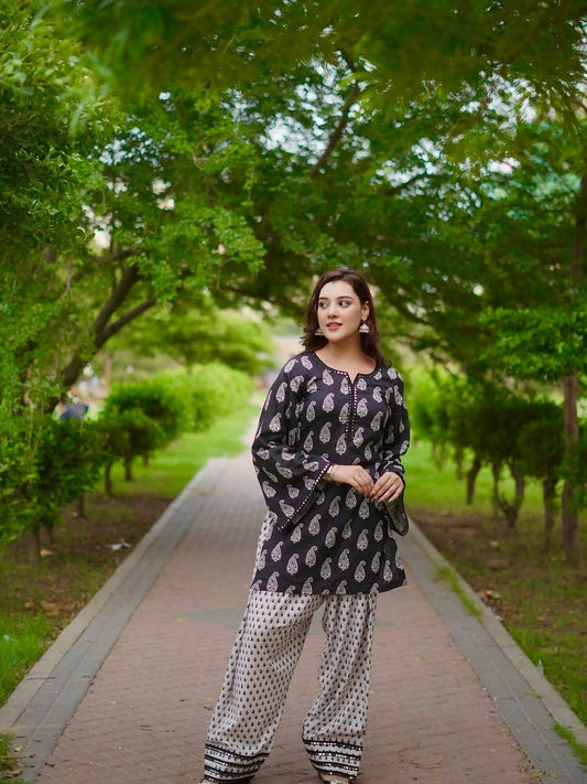 Tehzeeb Libas Linen Printed Stitched 2-Piece Suit-MEHRU