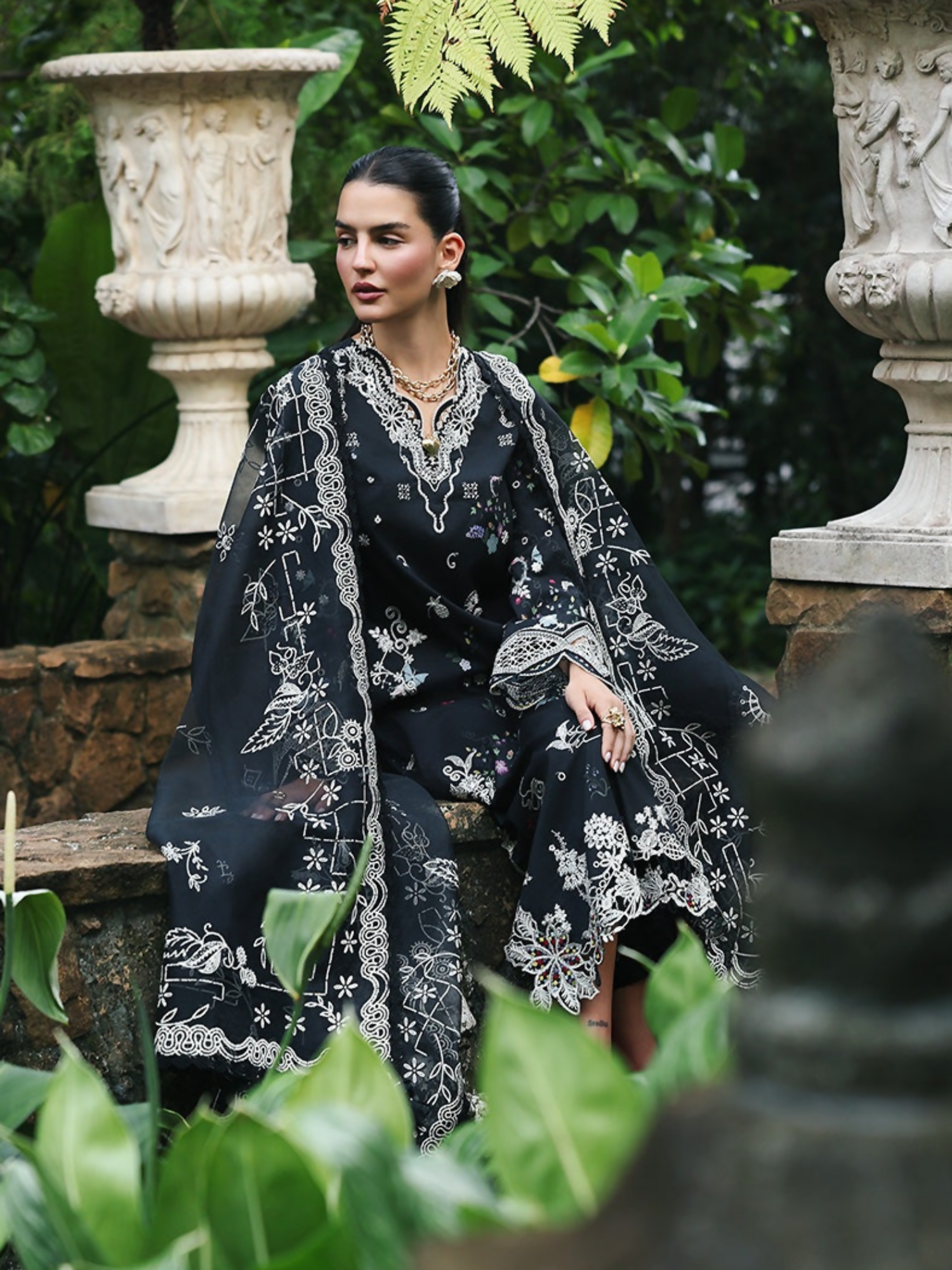 Qalamkar Qline Lawn Drop-1 Embroidered Unstitched 3-Piece Suit-RP-07-Obsidian