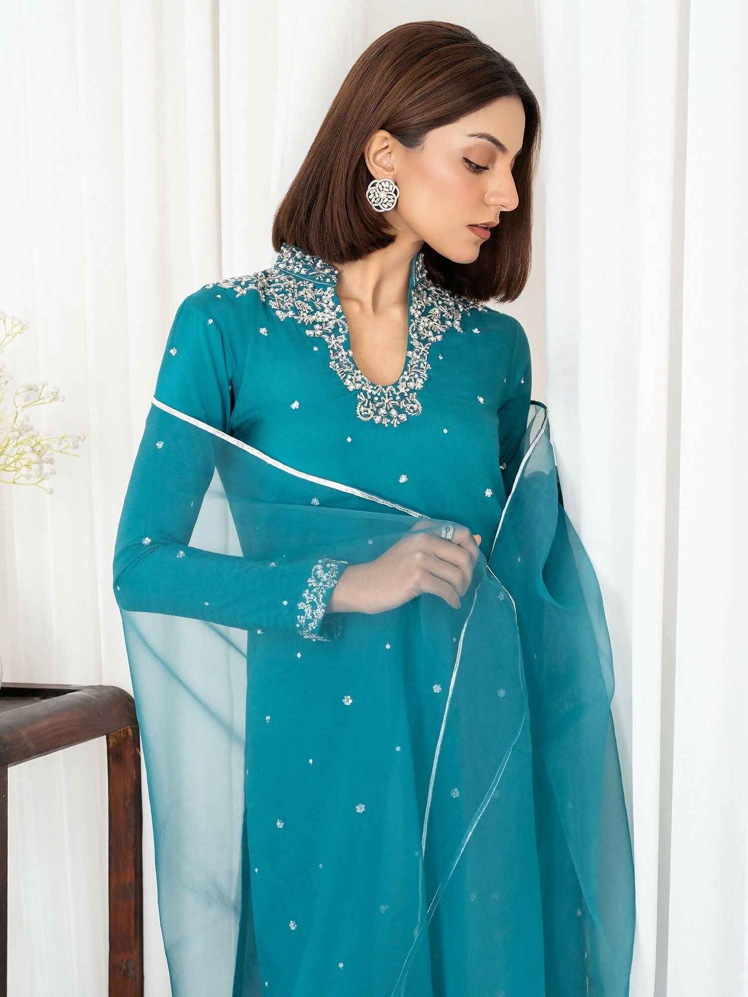 Allure By IH Luxury Pret Raw Silk Embellished Stitched 3-Piece Suit-Raha