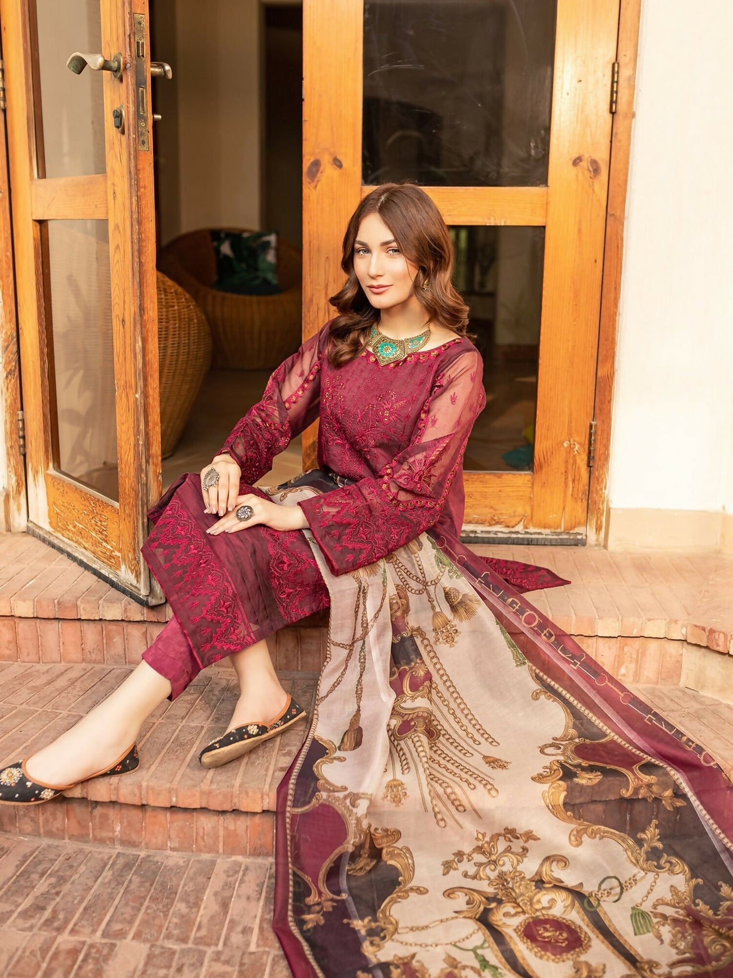 Panache Apparel Organza Net Embroidered Stitched 2-Piece Suit-Ozzy