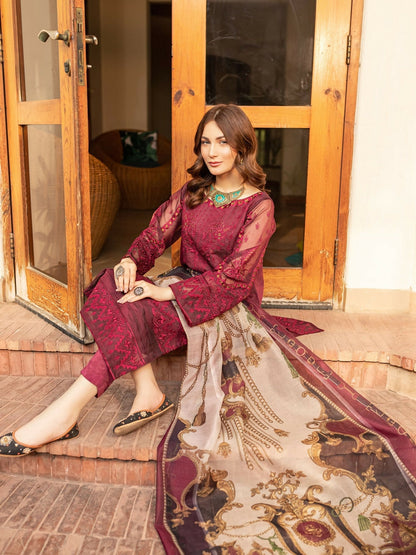 Panache Apparel Organza Net Embroidered Stitched 2-Piece Suit-Ozzy