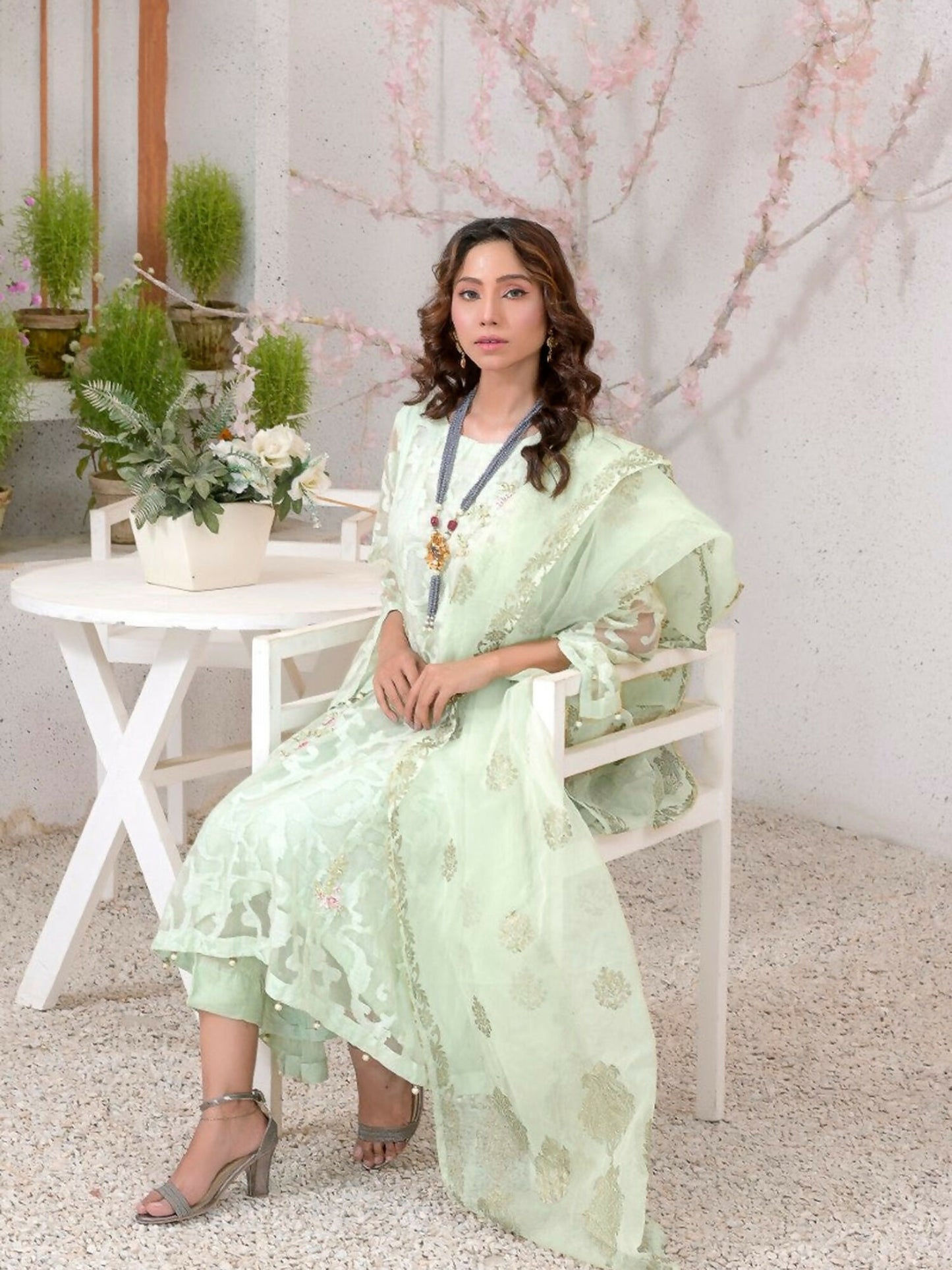 Ruby's Couture Ashiyana Chiffon Embroidered Stitched 3-Piece Suit-Zohra Jabeen