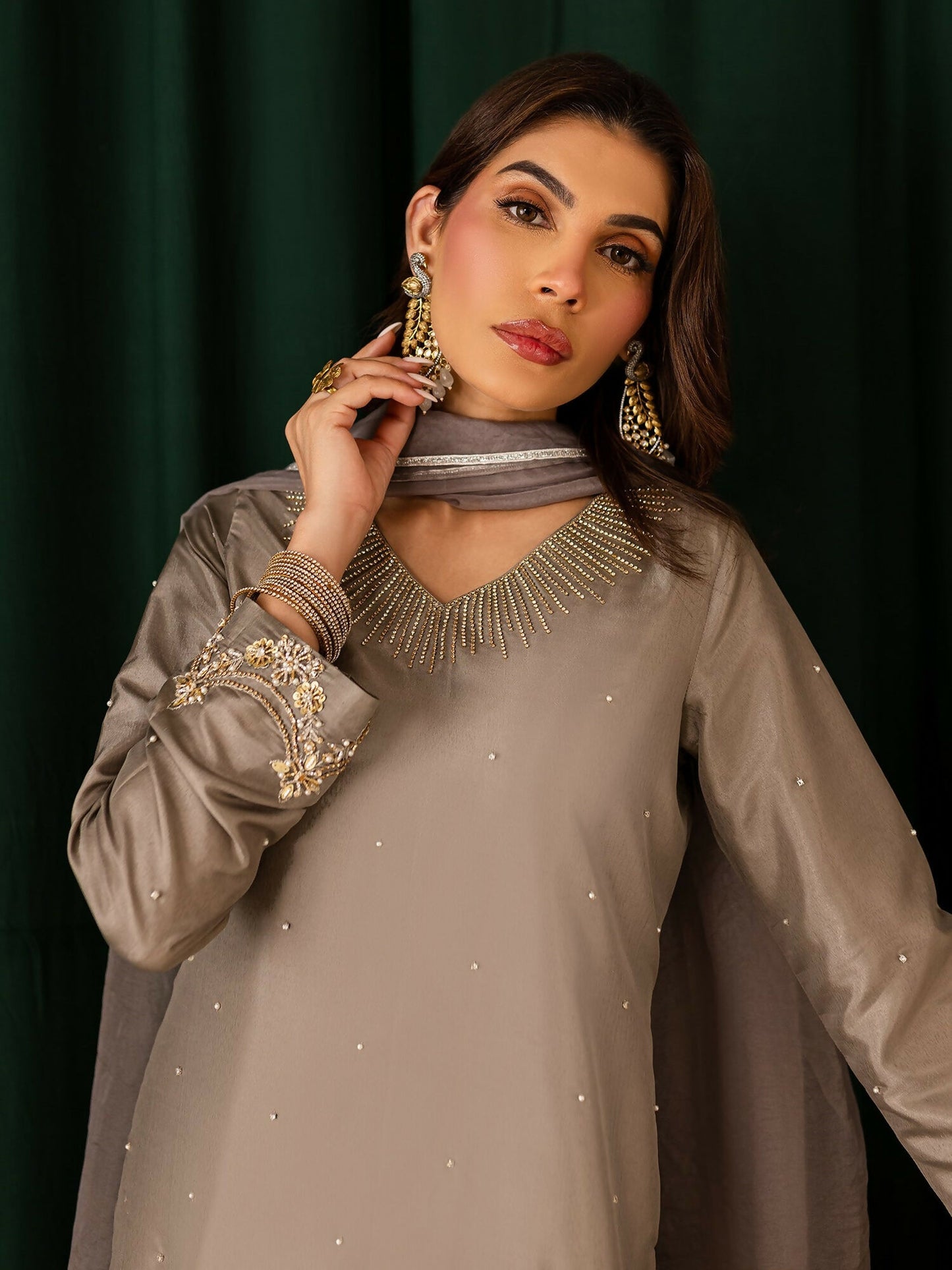 Allure By IH Raw Silk Embellished Stitched 3-Piece Suit-Sanaz