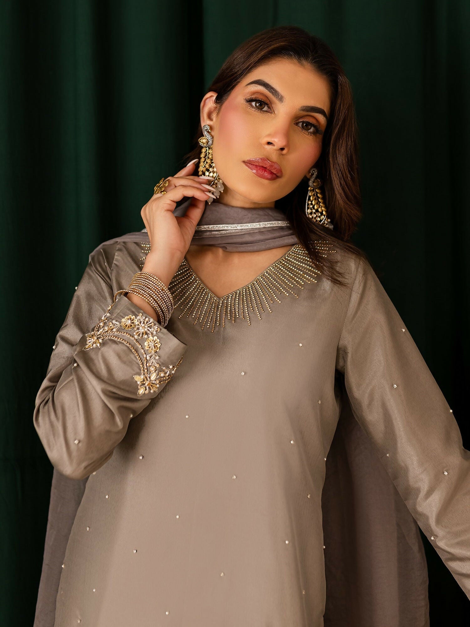 Allure By IH Raw Silk Embellished Stitched 3-Piece Suit-Sanaz