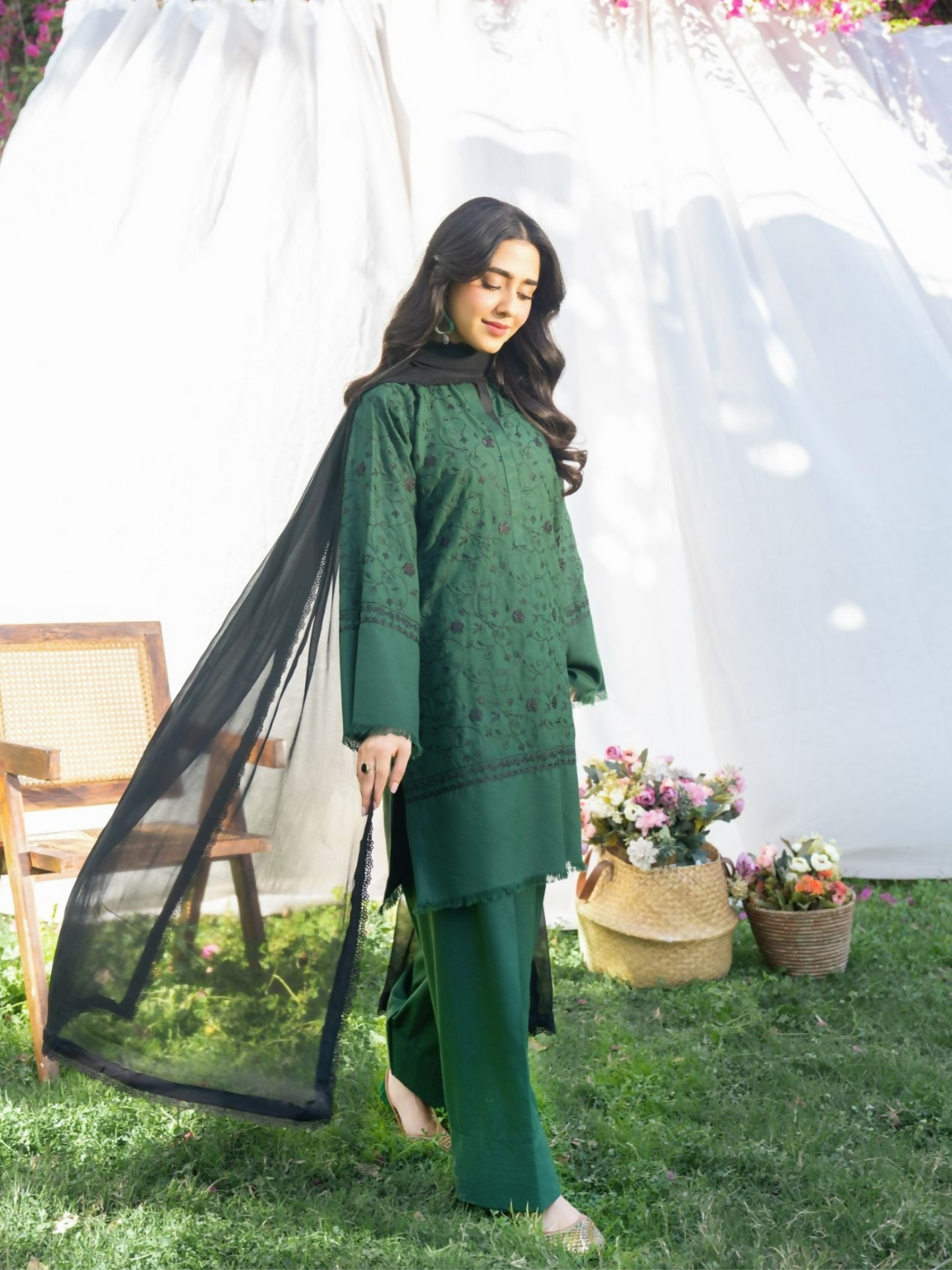 Panache Apparel Serenity Linen Embroidered Stitched Suit-Aarfa