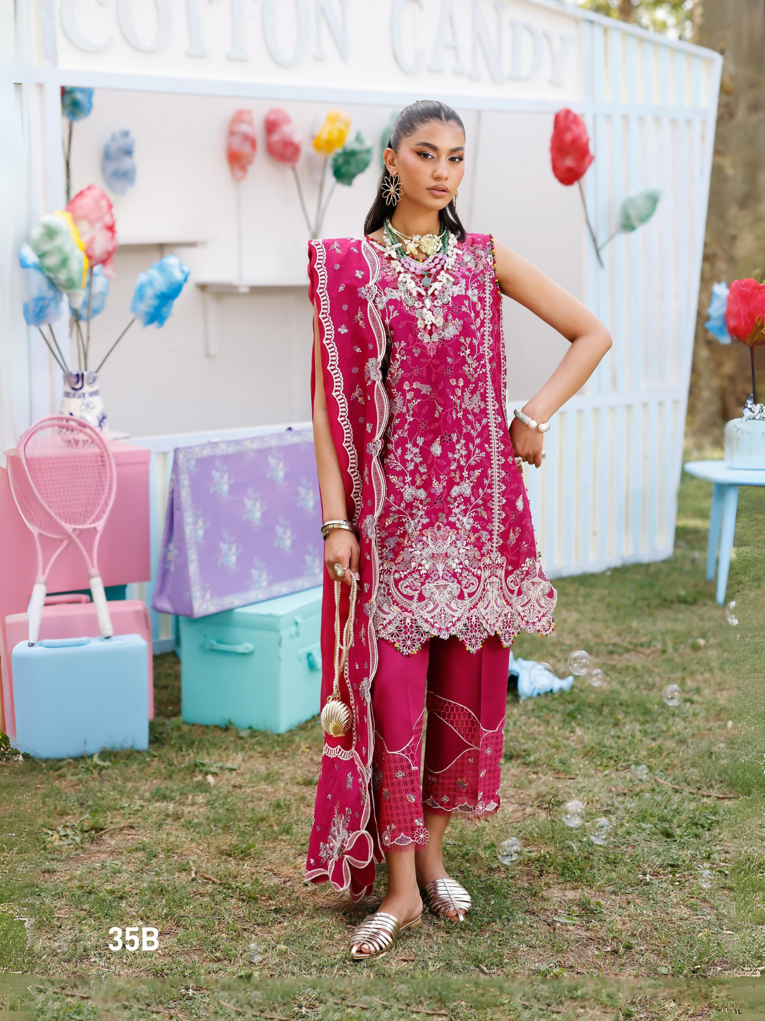 Pink Binilyas Carnival Lawn Embroidered Unstitched 3 Piece Suit-35B