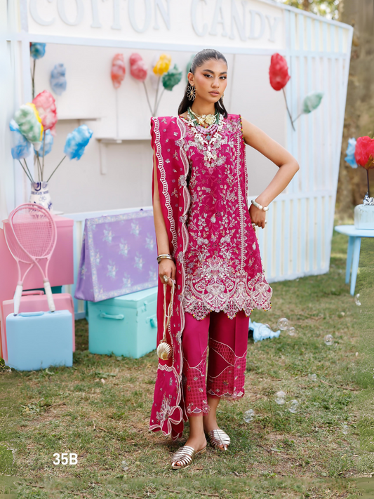 Pink Binilyas Carnival Lawn Embroidered Unstitched 3 Piece Suit-35B