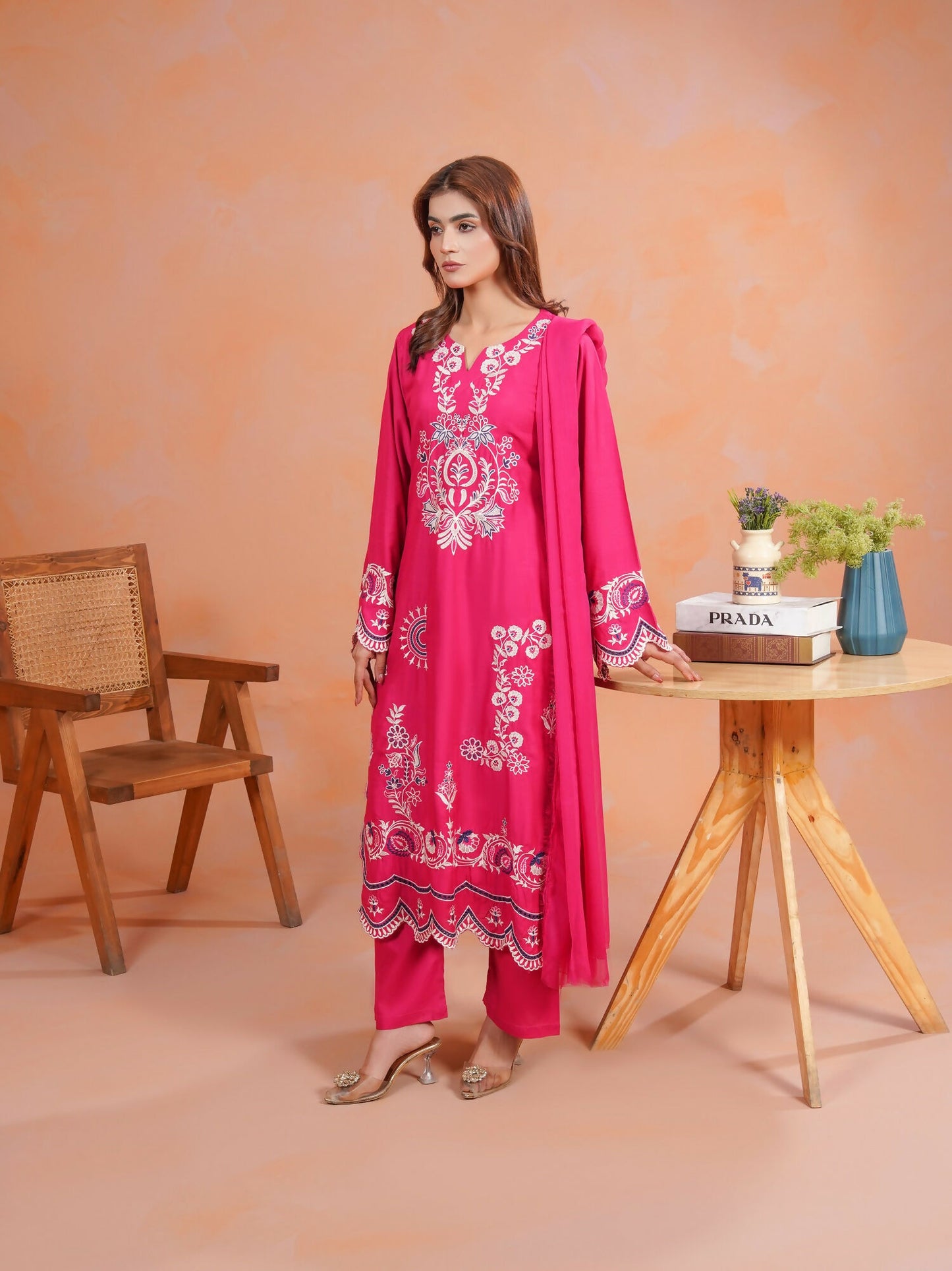Tawakal Closet Linen Embroidered Stitched 3-Piece Suit-Aish