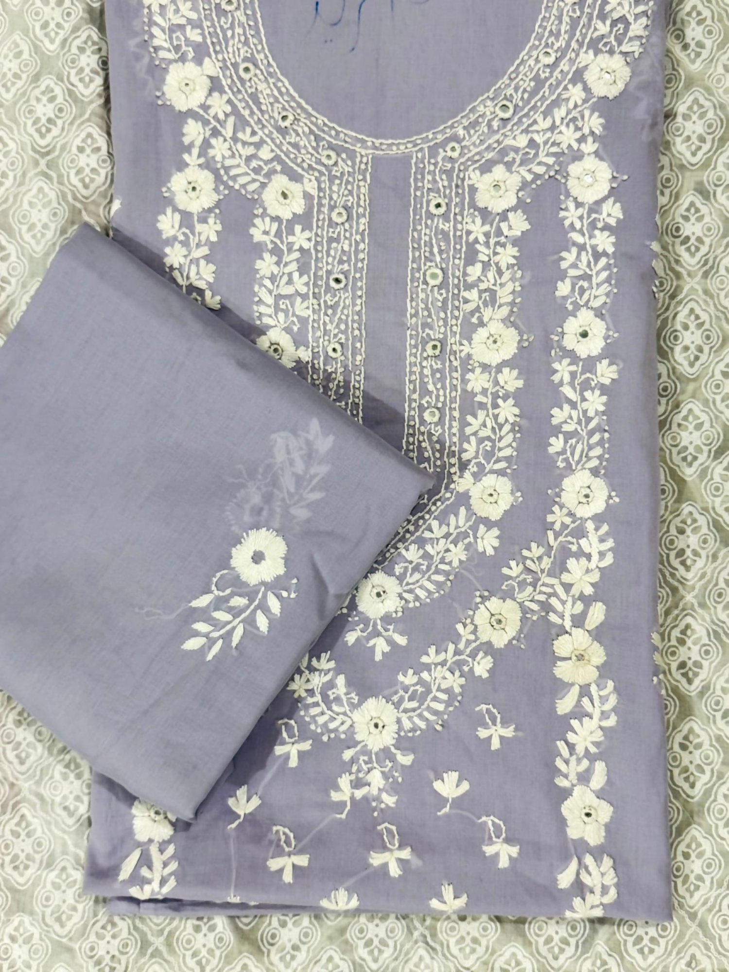 Fahim unstitched 2-piece suit with floral vase embroidery on cotton net shirt and matching embroidered cotton net dupatta