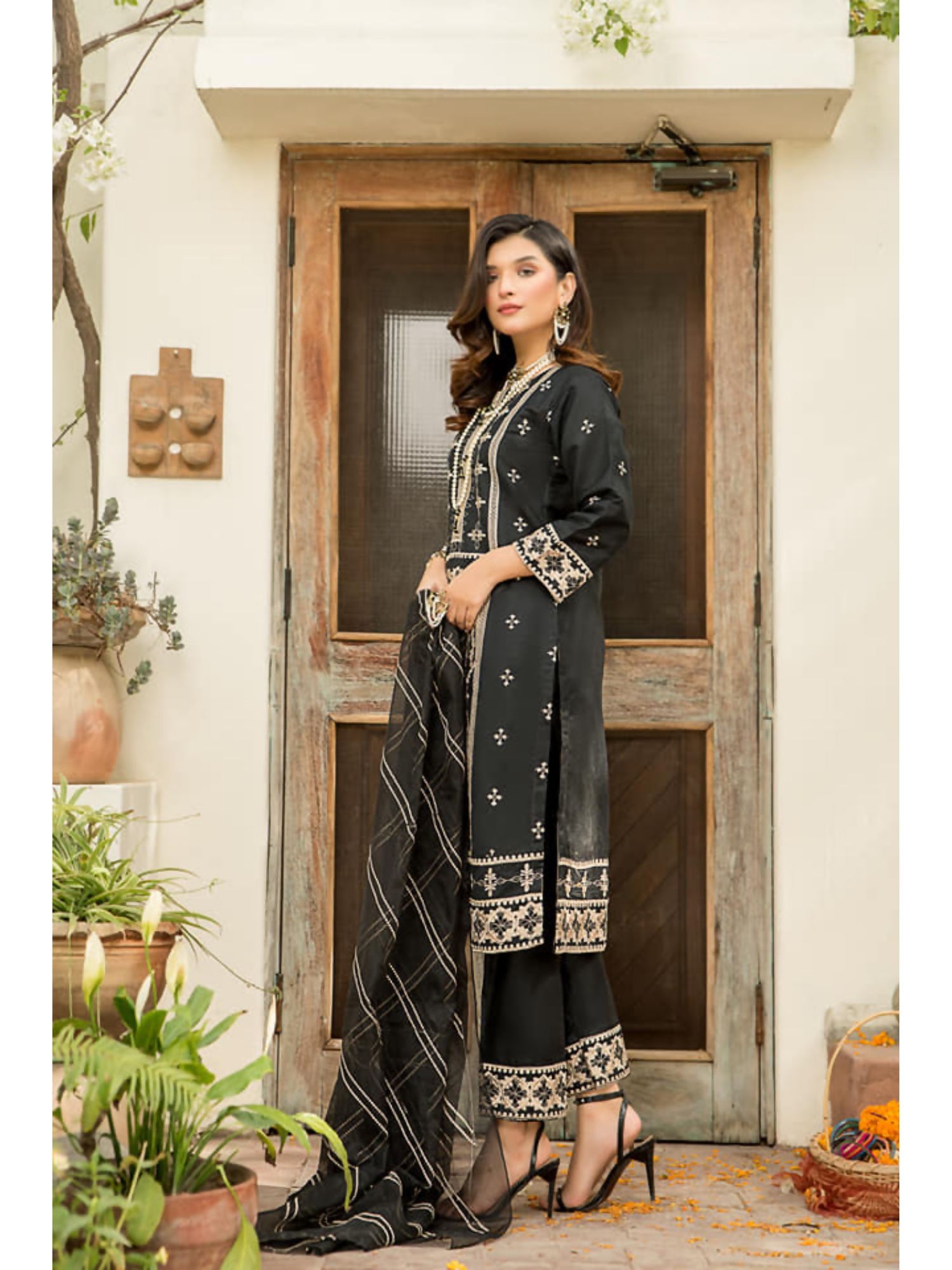 Panache Apparel Chambray Katan Embroidered Stitched Suit-Zaha