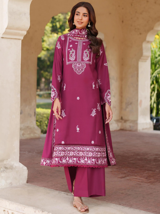 Panache Apparel Linen Embroidered Stitched Suit-Alara