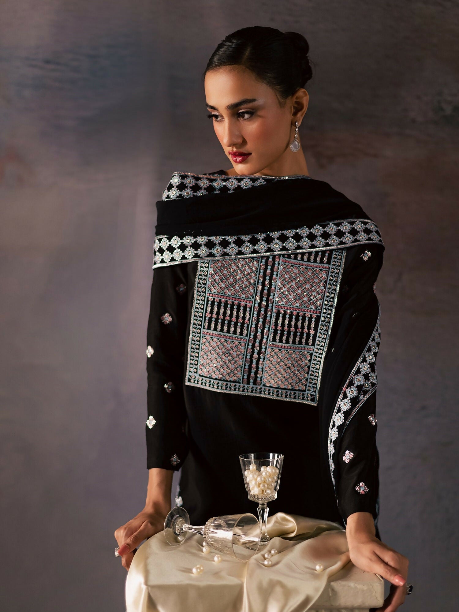 Allure By IH Be-My-Guest Thai Silk Embroidered Stitched 3-Piece Suit-Candy