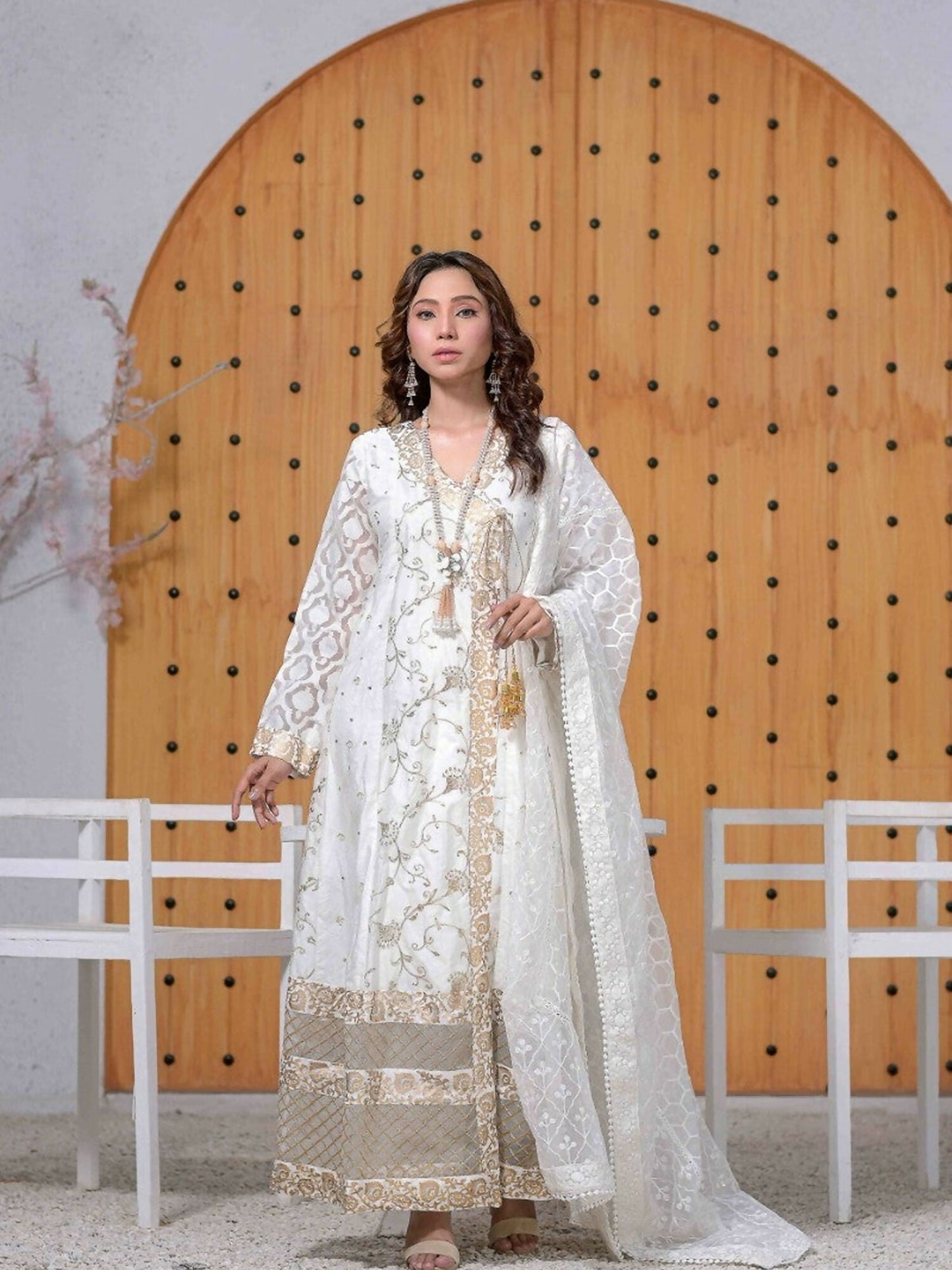 Ruby's Couture Ashiyana Khadi Net Embroidered Pishwas-Agha Jaan