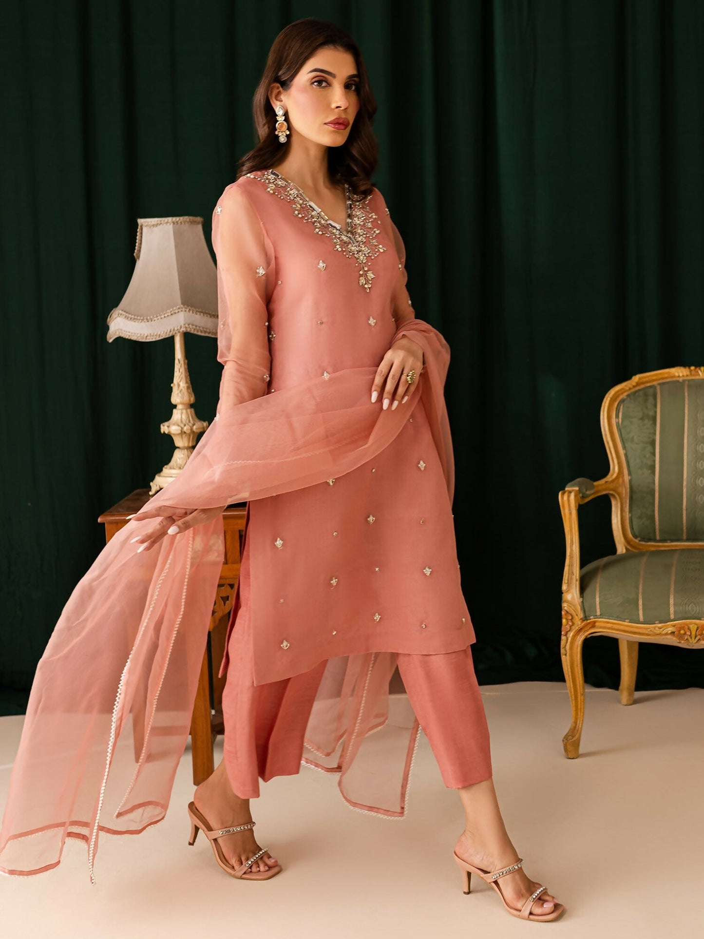 Allure By IH Organza Embellished Stitched 3-Piece Suit-Feriya