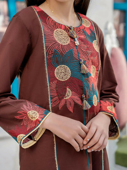 Velvour Girls Cotton Embroidered Stitched 2-Piece Suit-VG109-A