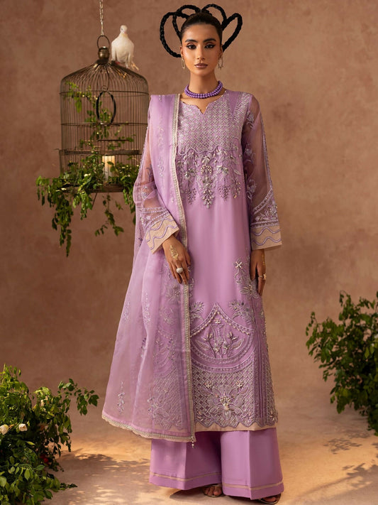 Shurooq Geet Organza Embroidered Stitched 3-Piece Suit-Ragni