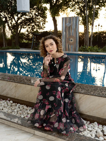 Panache Apparel Organza Printed Frock-Aster