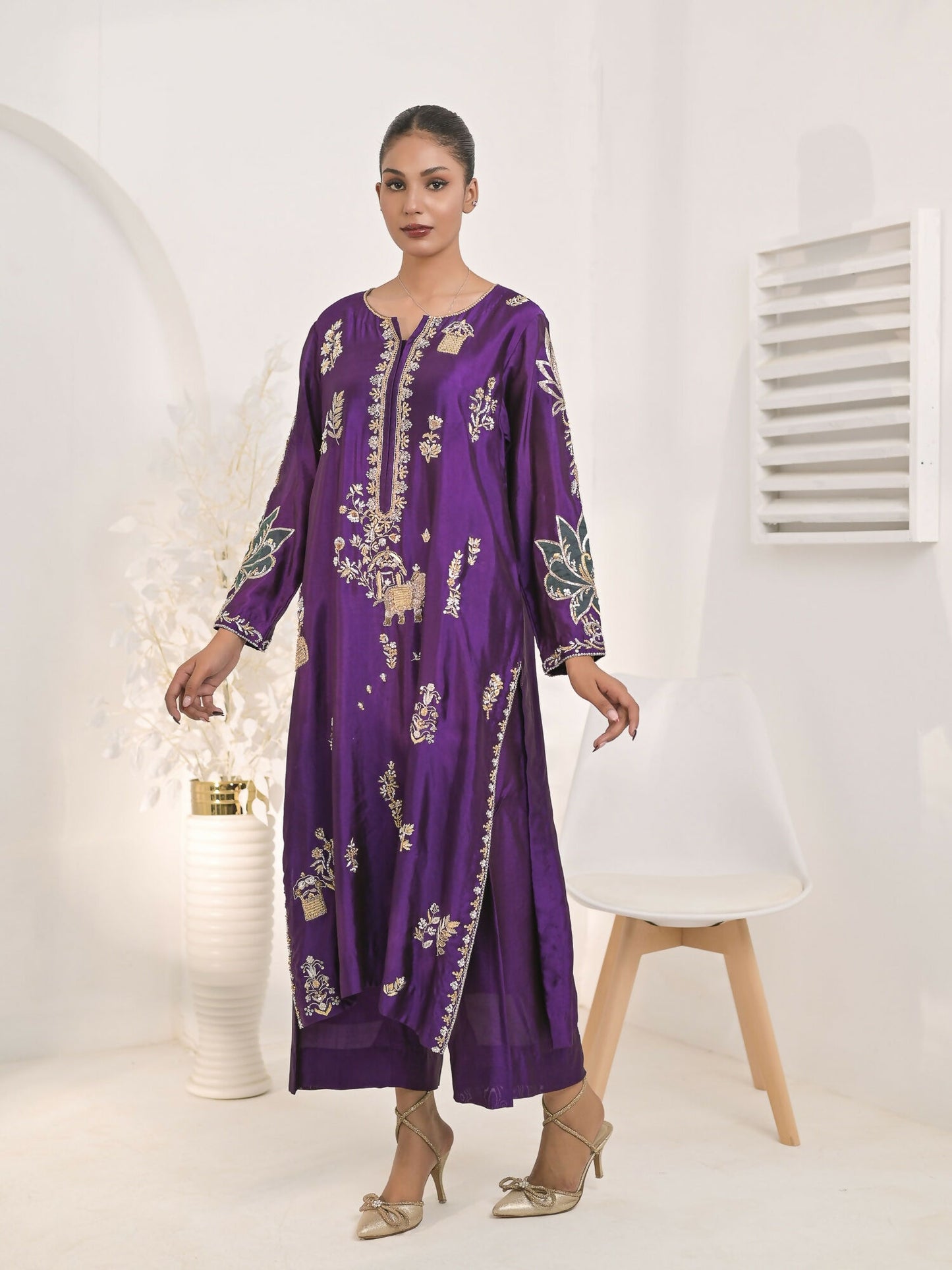 Ruby's Couture The Luxe Edit Shesha Silk Embellished Stitched 2-Piece Suit-Mashal