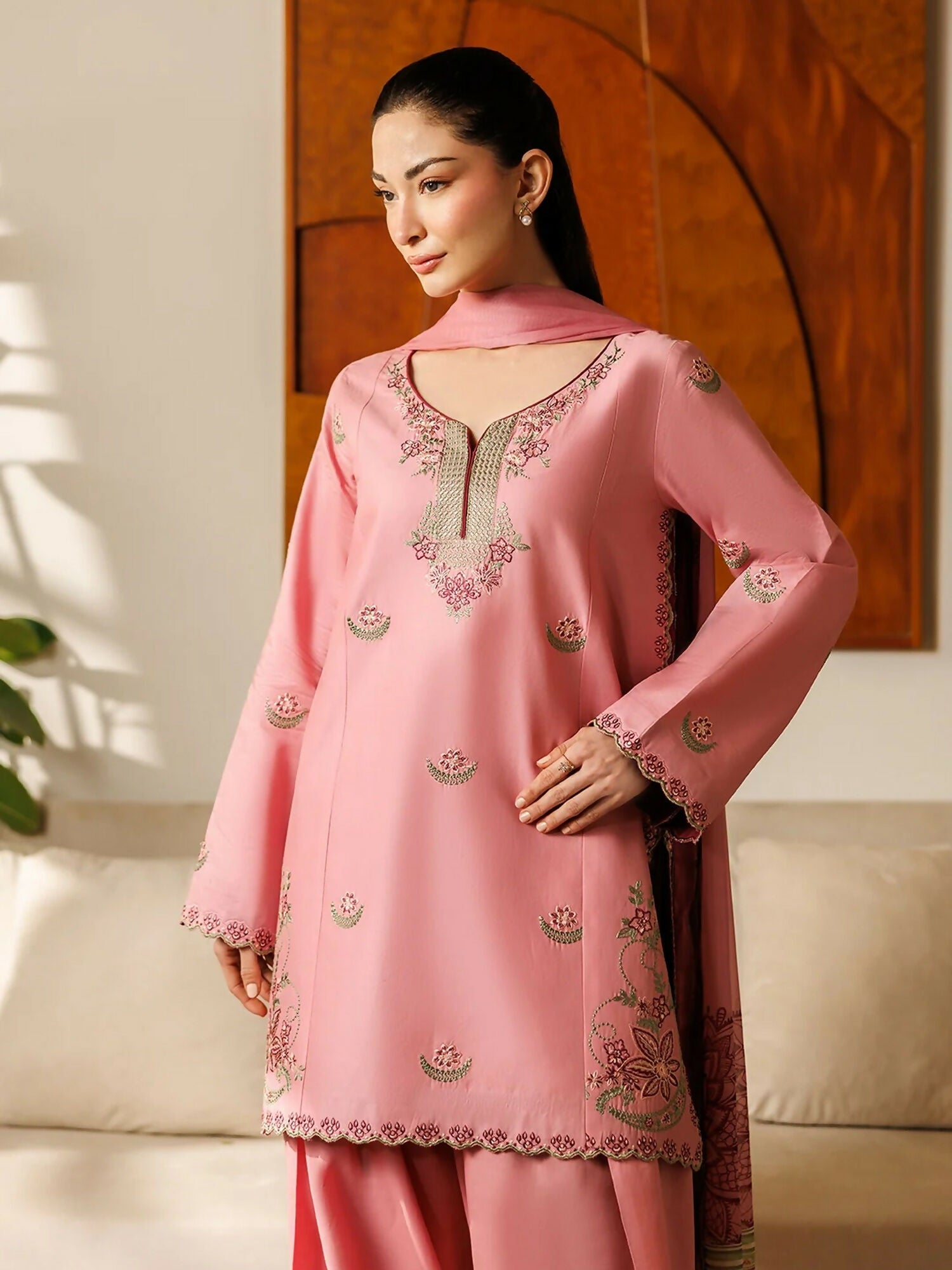 Panache Apparel Mistfall Ramadan Edit Cotton Embroidered Stitched Suit-Vysa