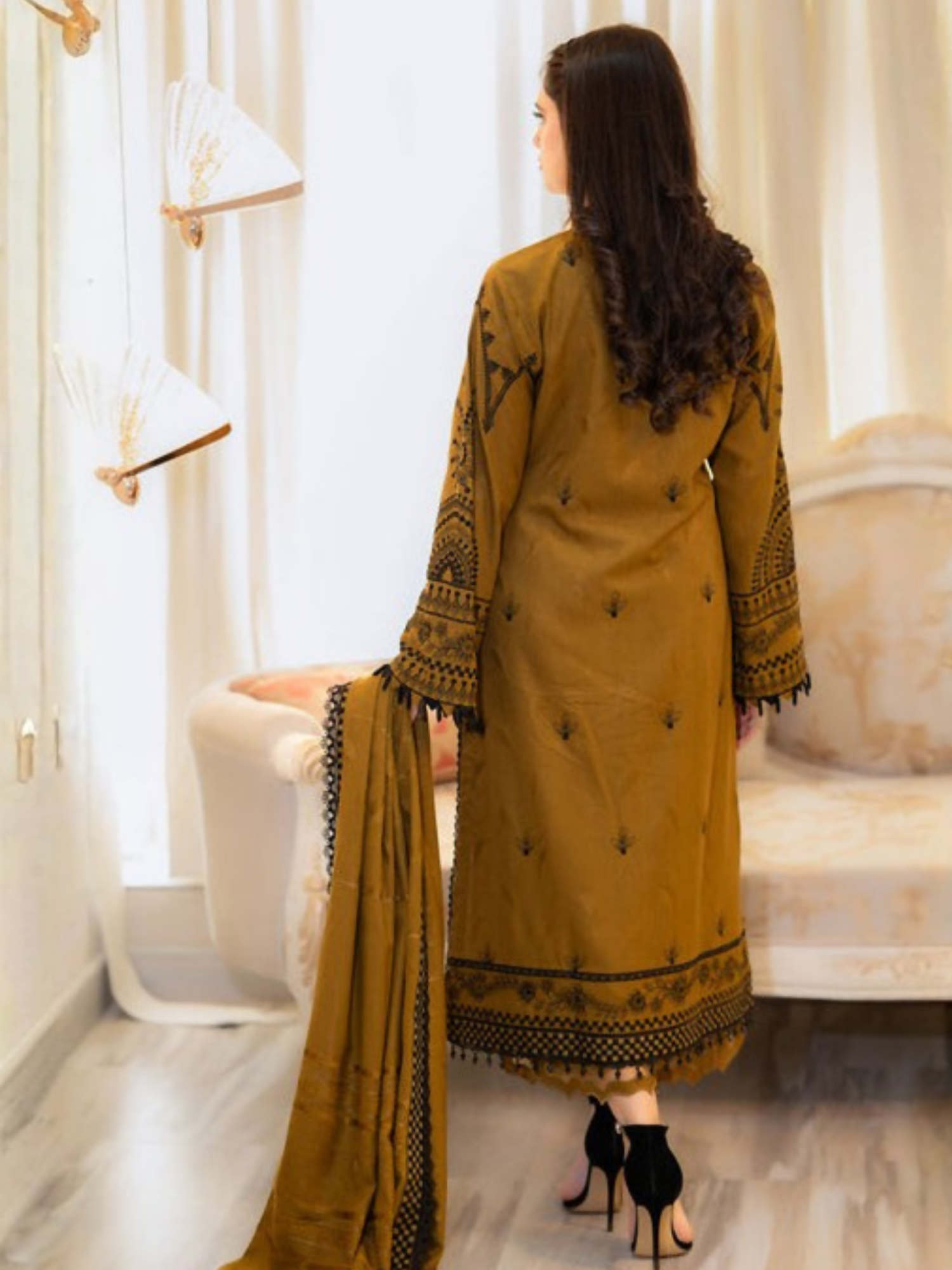 Tawakal Closet Linen Embroidered Stitched 3-Piece Suit-Zaitoon